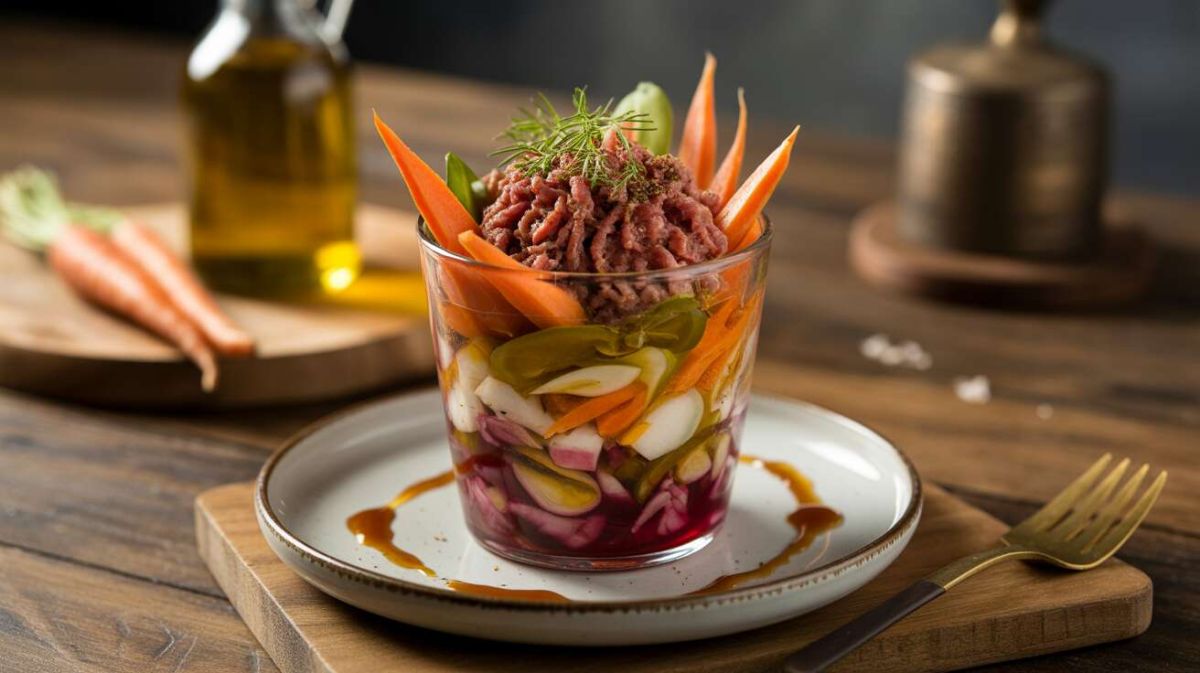 La verrine automnale : une harmonie délicate de bœuf, carottes et pickles
