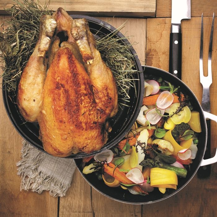 Poulet fermier d'Auvergne rôti au foin
