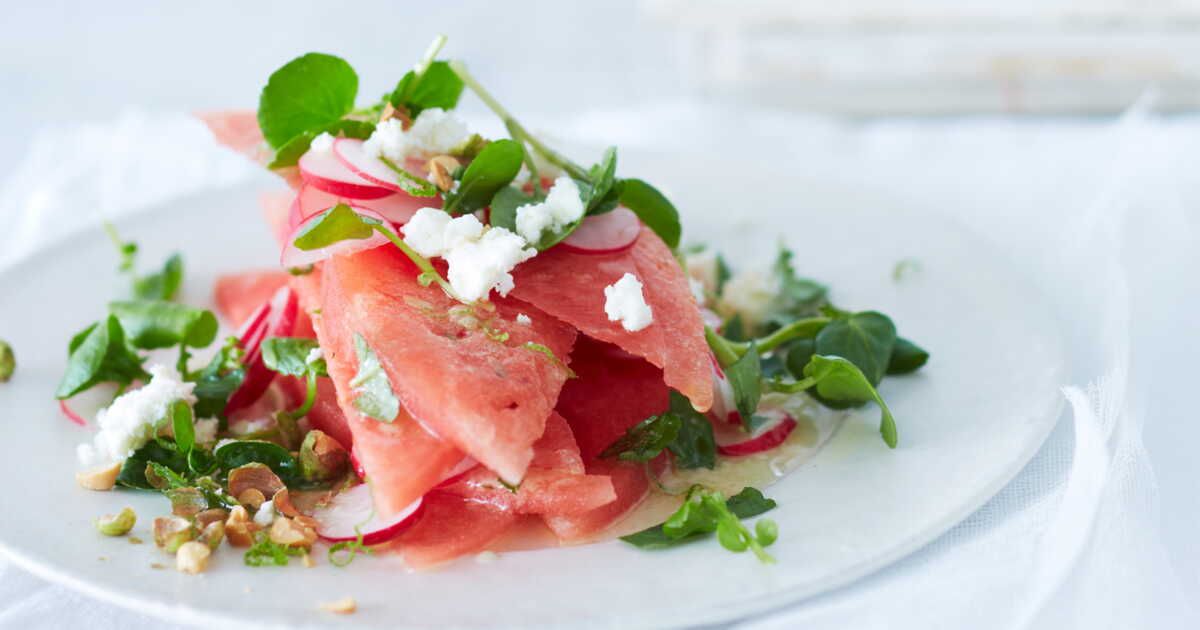 Salade de pastèque, féta et cresson