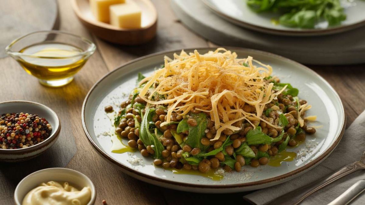 Une salade de lentilles et croustillants à l'emmental pour une alimentation équilibrée