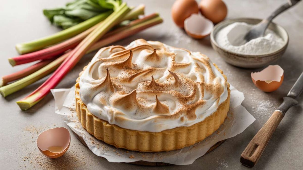 Une tarte meringuée à la rhubarbe pour un dessert léger