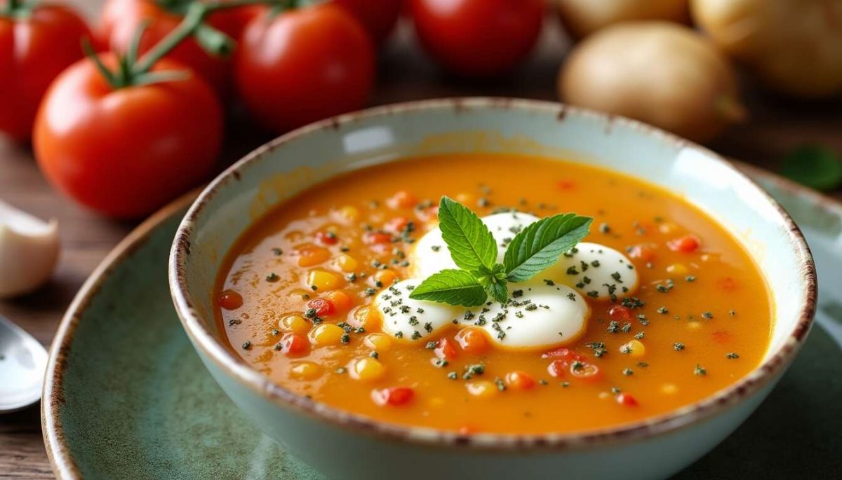 Une soupe réconfortante : recette de pommes de terre, tomates et oignons